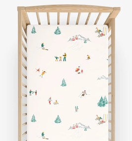 Goldea karácsonyi gyermek körgumis pamut lepedő kiságyba - téli örömök 60 x 120 cm