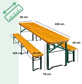 Jurhan MAXI összecsukható sörpad készlet, 220cm, természetes barna