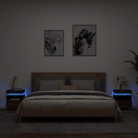 2 db barna tölgy éjjeliszekrény LED-fényekkel 40x39x48,5 cm