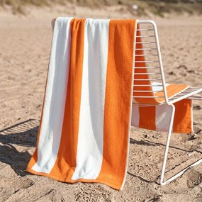 Goldea strandtörölköző - neon narancssárga fehér csíkokkal 100 x 160 cm