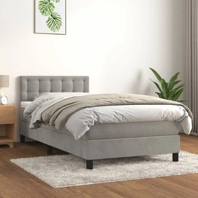 Világosszürke bársony rugós ágy matraccal 80 x 200 cm