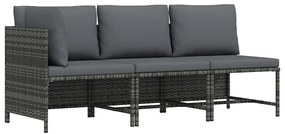 vidaXL 3 részes szürke polyrattan kerti bútorszett párnákkal