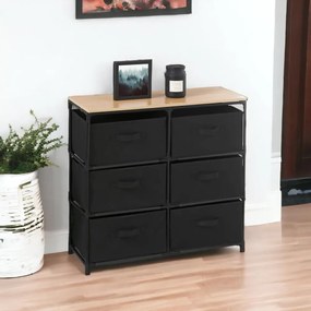 Intenso Home komód 6db szövet fiókkal 76x68cm | Fekete - arany tölgy vászonfiókos tároló
