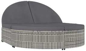 2 személyes szürke kerti polyrattan napozóágy párnával