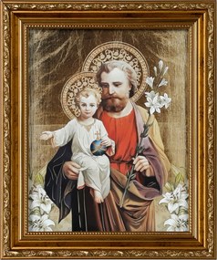 Vászonkép 31x26 Szent József Jézus Krisztus Arany Díszített Keret