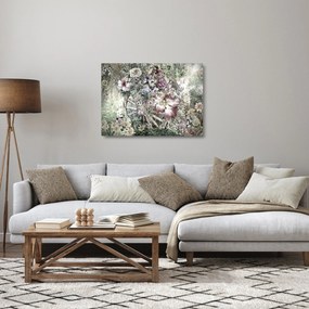 Virágok képe egy fából készült kerékpáron (üvegen) (70x50 cm)