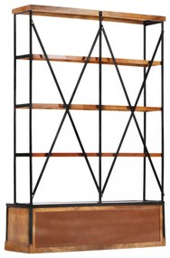 4-szintes tömör mangófa könyvespolc 6 fiókkal 122 x 36 x 181 cm