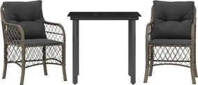 vidaXL 3 részes szürke polyrattan bisztrógarnitúra párnákkal