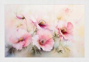 Poszter Keret Fa Akvarell Természet Rózsaszín Mezei Virágok Pipacsok 60x40