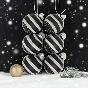 Stripe and dots kézzel festett üveg karácsonyi gömb szett 6*7cm