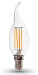 LED lámpa , égő , izzószálas hatás , filament , láng , gyertya , E14 foglalat , 4 Watt , 300° , meleg fehér