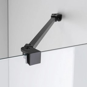 Stuxi Eco Black Walk-in zuhanyfal, 100x195 cm, 6 mm vastag vízlepergető biztonsági üveggel, 195 cm magas, helytakarékos sarok stabilizátorral