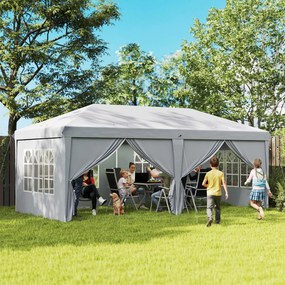 Outsunny Összehajtható Kerti Pavilon 6 x 3 m Kültéri Gyorsan Felállítható Vízálló Pavilon 4 Kihajtható Oldalfallal 4 Ablakkal + Hordtáska Világosszürk