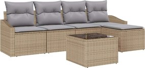 vidaXL Kanapé Szett párnával 6 pcs Beige és Világosszürke polirattan