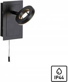 Led fali lámpa fekete, forgókarral, húzókapcsolóval, IP44, 3000K