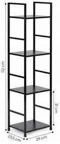 Intenso Home 4 szintes nyitott könyvespolc 29 x 112cm (Fekete) | Univerzális tároló állvány fém lábakkal