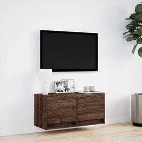 barna tölgyszínű fali TV-szekrény LED-del 80x31x35 cm