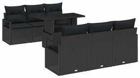 vidaXL Kerti Kanapé Szett párnával tárolóval 7 pcs Fekete Poli rattan