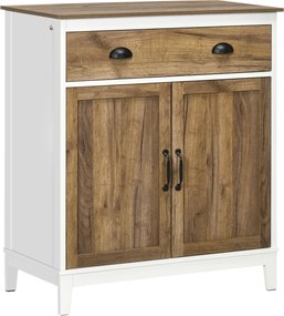 HOMCOM Oldalszekrény Nappali Tároló Szekrény Fiókkal, 2 Ajtóval és Állítható Polccal Hálószobába, Étkezőbe, Konyhába 78.5x39x89.4 cm Barna | Aosom