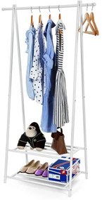 Kabáttartó, kabátállvány, ruhafogas 2 szintes polccal, cipőtárolóval, fehér