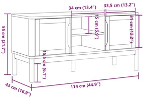 FLORO fehér tömör fenyőfa TV-szekrény 114 x 43 x 55 cm