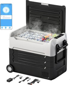 Outsunny 50 L kettős zónás kompresszoros hűtő (-20 °C–20 °C) hordozható elektromos autóhűtő – app, LED, akkumulátorvédelem, összecsukható fogantyú — 1