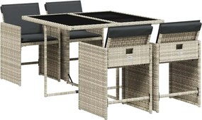 vidaXL 5részes világosszürke polyrattan kerti étkezőgarnitúra párnával