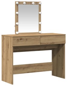 Fésülködőasztal tükörrel és LED-ekkel, Artisan tölgy, rétegelt fa