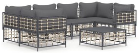 7 részes antracitszürke polyrattan kerti ülőgarnitúra párnákkal