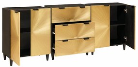 Széf 3 pcs Fekete és Arany 60 x 33 x 75 cm tömör mangófa