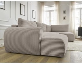 Világosszürkés bézs kordbársony kinyitható sarokkanapé (bal oldali-U alakú) Lucien – Bobochic Paris