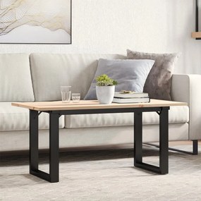 Tömör fenyőfa és acél dohányzóasztal O-vázzal 90x40x45 cm