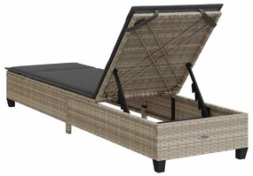 világosszürke polyrattan napozóágy párnákkal 55x200x25,5 cm