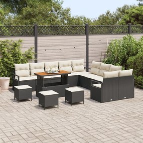 14 darabos kertiszövet kanapé szett párnákkal fekete poli rattan akáccal, 2 üléses kertiszövet kanapé tárolóval és párnákkal fekete poli rattan, 4 részes kertivacsora szett párnákkal fekete poli rattan akáccal