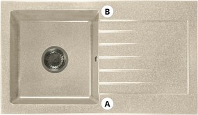 Gránit mosogató szifonnal és csepegtető felülettel, univerzális, bézs, 75,2x43,6, NOEL