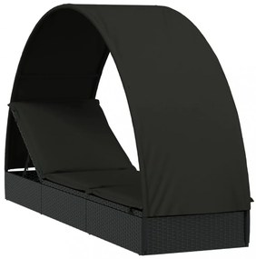 fekete polyrattan napágy kerek tetővel 211 x 57 x 140 cm