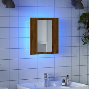 kézműves tölgy szerelt fa tükrös szekrény LED-del 40x12x45 cm