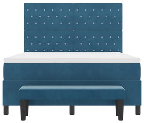 Boxspring Ágy Matraccal és Paddal Sötétkék 140x200 cm Bársony