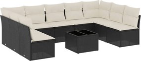 vidaXL 10 részes fekete polyrattan kerti ülőgarnitúra párnákkal