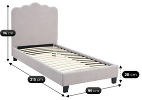 Szürke Bouclé Kárpitozott Ágy 90x200 CRATER