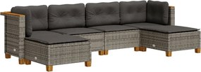 vidaXL 6 részes szürke polyrattan kerti ülőgarnitúra párnákkal