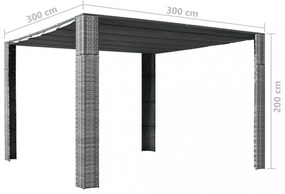 szürke és antracit polyrattan pavilon tetővel 300x300x200 cm