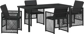 vidaXL Kert étkező szett 5 pcs Fekete polirattan
