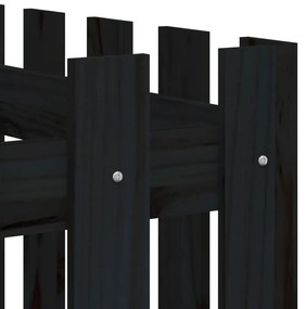 fekete tömör fenyőfa kerti magaságyás kerítéssel 150x50x70 cm