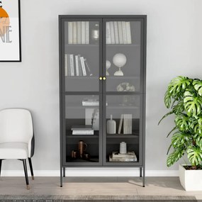 antracitszürke acél és edzett üveg vitrin 90 x 40 x 180 cm