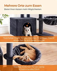 Macska kaparóoszlop, többszintes 135 cm macska kaparófa, sötétszürke
