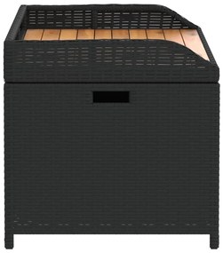 Fekete polyrattan és akácfa tárolópad 100 x 50 x 52 cm