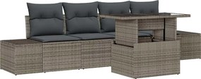 vidaXL Kanapé Szett párnával 5 pcs Szürke polirattan