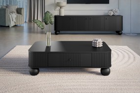 Vesper dohányzóasztal 103x60 cm fiókkal – fekete / fekete fogantyúkkal / gömb lábakkal