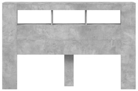 betonszürke szerelt fa LED-es fejtámla 160x18,5x103,5 cm